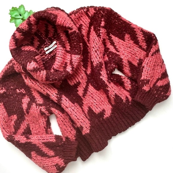 Anthropologie Ginny Oversized Houndstooth Sweater Turtleneck Cowl Neck Cropped - Picture 2 of 14